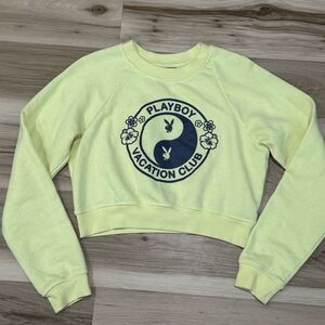 Playboy Pacsun Ying Yang Yellow Cropped Crewneck Sweatshirt Women’s Small
